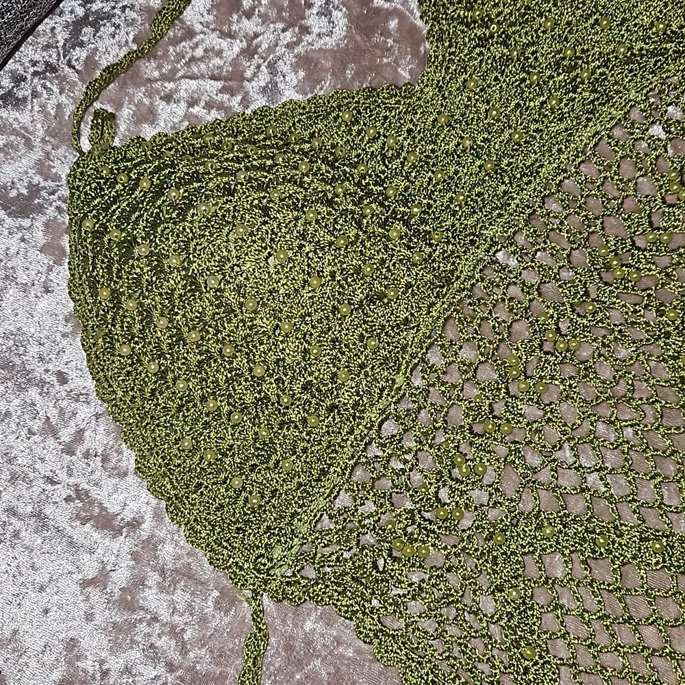 AMERICAN JEANS GREEN BEADED CROCHET CROP TOP SIZE S - Picture 2 of 7